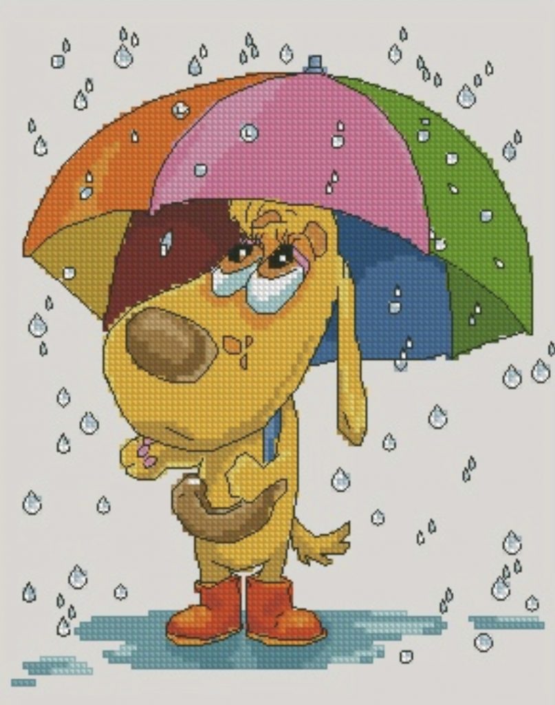 «Дождливый день» - Бесплатная Схема Вышивки Скачать. Собака. 
