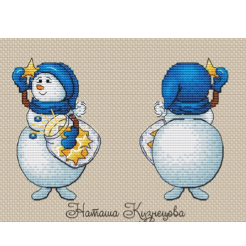 Снеговик в Синем - Авторская Схема Вышивки Крестиком Зима